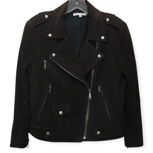Rebecca Minkoff brown goatskin leather moto jacket size Large - Picture 5 of 10